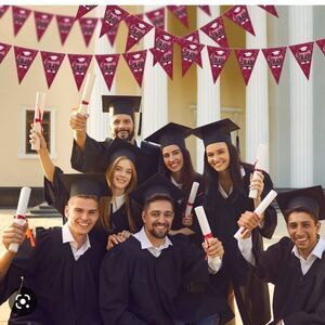 New Graduation decorations flag banners swirls black gold silver maroon party